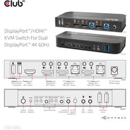 Club3D CSV-7210 KVM Switch 4K 60Hz 2 Puertos DP a HDMI o DP/2xUSB/Audio - Conexión de audio y Plug & Play