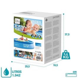 Intex Piscina Hinchable Redonda Easy Set 244x61 cm de Diámetro, 1942 Litros de Capacidad, Material PVC, Para Niños +6 Años