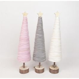 DKD Home Decor Árbol Navidad Fantasía Rosa Gris 42 cm Alto Poliéster Abedul (6 Unidades Surtidas)