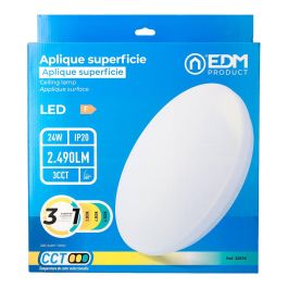 Edm Aplique LED Circular de Superficie 24W 2490lm 3CCT (3000K-6500K) Ø38x6,6cm IP20 para Techo o Pared