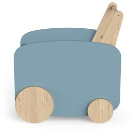 Carro de almacenamiento con ruedas - FIRMIANA - Estilo escandinavo - Azul tormenta y madera natural - 49,8 x 35 x 52,5 cm - DEMEYERE