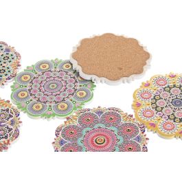 DKD Home Decor Posavasos Árabe de Dolomita y Corcho Multicolor Mandala 10.8 x 10.8 x 0.7 cm (72 Unidades)
