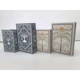 DKD Home Decor Caja Libro Colonial Azul Verde 7 x 30 x 21 cm Set de 2 PU MDF con Árbol Palmera