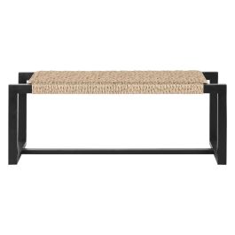 DKD Home Decor Descalzadora Boho Negra de Teca y Fibra 40 x 45 x 120 cm