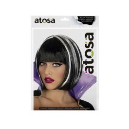 Peluca Corta Vampiresa Blanca Con Flequillo Y Mechas Negras Para Halloween Y Fiestas Temáticas