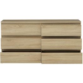 Cómoda CHELSEA de 6 cajones - Color roble - L 154 x P 42,2 x H 79,9 cm