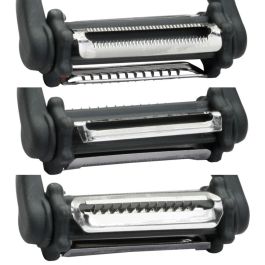 Easy Make Pelador 3 Hojas Diferentes ABS y Acero Inoxidable Mango Antideslizante Cortar Frutas y Verduras