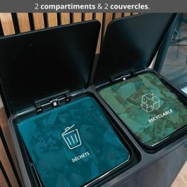 Kitchen Move Cubo de basura de cocina con pedal de clasificación selectiva KIT3666162006624, 60L (2x30L), Acero inoxidable, Gris mate