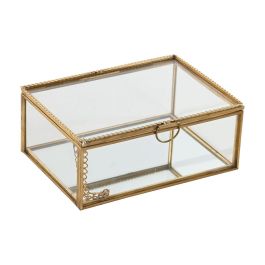 DKD Home Decor Joyero Organizador de Joyas y Bisutería Dorado de Cristal y Metal, Colección Golden Glam - 10.3 x 5.8 x 14 cm
