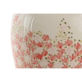 DKD Home Decor Jarrón Oriental de Cerámica Blanco Multicolor con Flores 25 x 28 x 25 cm (2 Unidades)