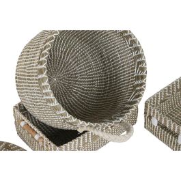 DKD Home Decor Cesta Boho Hecha a Mano de Seagrass y Algodón Natural Blanco, Set de 5, 45x64x45 cm