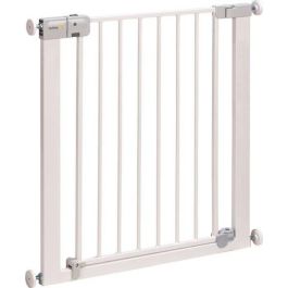 Safety 1St Barrera de seguridad para niños con cierre automático, fijación por presión (sin agujeros), ancho 73-80 cm, apertura con una mano, blanco