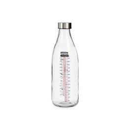 VIVALTO Botella Medidora de Cristal y Acero Inoxidable con Tapa, Capacidad 1L, Transparente, 8x8x0.3 cm (Set de 18)