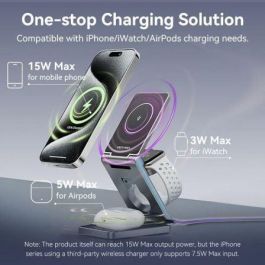 Vention FGFH0 Cargador Inalámbrico 3 en 1 MagSafe Plegable 15W para iPhone, iWatch y AirPods, Aleación Aluminio Gris