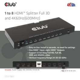 Club3D Splitter HDMI 1 Entrada a 8 Salidas 4K 60Hz UHD