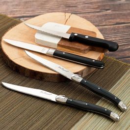 Lou Laguiole Set 6 Cuchillos de Carne Acero Inoxidable Tradition Bicolor Acabado Brillo Fácil Limpieza, Higiénicos y Duraderos