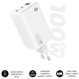 Subblim Cargador 100W GaN USB C+C+A SUBCHG-6G1003 | Carga Rápida para Portátiles, Tablets y Smartphones con 3 Puertos Precio: 30.68999956. SKU: B1696552R6