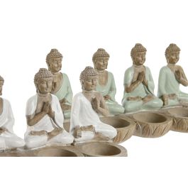 DKD Home Decor Figura Buda Portavela Oriental Verde Blanco 9 x 11 x 24 cm (2 Unidades)