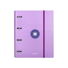 Antartik Carpeta con Recambio A4 Cuadro 5mm Forrada 4 Anillas 40mm Redondas con Solapa Color Lavanda