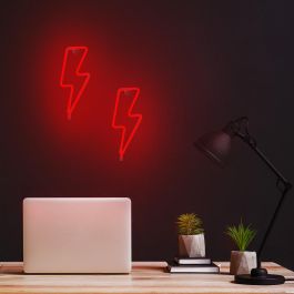 Forever Lampara Forever Neon Led Light Bolt - Luz LED Neon Decorativa Rayo Rojo con Soporte de Sobremesa, USB o Pilas