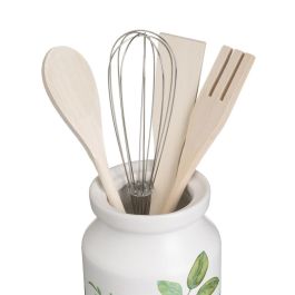Bote para Utensilios de Cocina GREENS Madera Metal Gres 12 x 12 x 13 cm Bote para Utensilios de Cocina GREENS Madera Metal Gres 12 x 12 x 13 cm