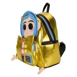 Loungefly Mochila Muñeca Coraline de Piel Vegana Dorada con Detalles Bordados - 22,5x26,25x11,25cm