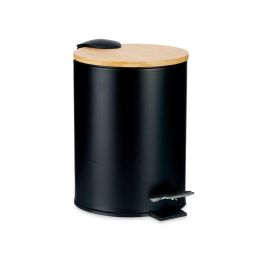 Berilo Papelera de Metal con Tapa de Bambú Negra 3L, 21.5x24x17 cm (4 Unidades)