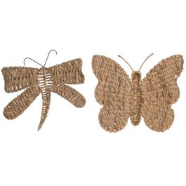 DKD Home Decor Decoración de Pared Shabby de Jacinto de Agua y Metal Natural 44 x 4 x 46 cm (2 Unidades)