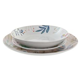 DKD Home Decor Vajilla Urban de Porcelana con Flores Multicolor, Set de 18 Piezas, Apta para Microondas y Lavavajillas