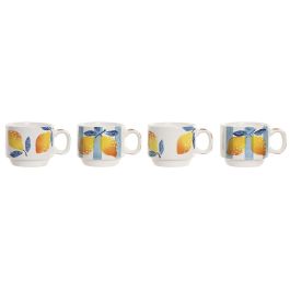DKD Home Decor Taza Colección Limones Mediterraneo Dolomita Metal Set 4 piezas 260 ml