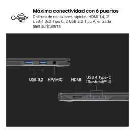 LG Gram 14ZD90RU-G.AX55B Portátil 14" WUXGA Intel Core i5-1334U 16GB RAM 512GB SSD Ultraligero 24.5h Batería FreeDOS Negro