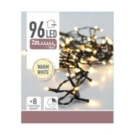 Null Guirnalda a pilas multifunción 96 LEDs luz blanco cálido 7,5m, 8 funciones con memoria + temporizador, IP44 interior/exterior