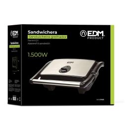 EDM Sandwichera Doble Grill 1500W, Superficie Antiaderente y Asa de Toque Frío, Cromado, 27.2 x 17 cm
