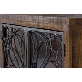 Giner y Colomer Vitrina de Madera de Mango Marrón Envejecida 130x100x40 cm 2 Cajones 2 Puertas