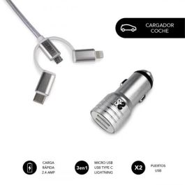 SUBBLIM Cargador coche Dual Alum 2.4A + Cable 3 in1 Silver Precio: 10.50000006. SKU: S5622229