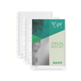 Funda multitaladro Leitz con fuelle DIN A4, 170 mc, cristal, pack 10 unidades