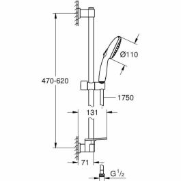 Grohe 26952001 Set de Ducha Vitalio Start 110 con Rociador 2 Chorros, Barra 60cm, Flexo y Estante - Ahorro Agua, Cromo