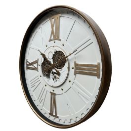 DKD Home Decor Reloj de Pared Urban Redondo Blanco y Dorado 80x80cm de Metal y Cristal con Movimiento Pila AA