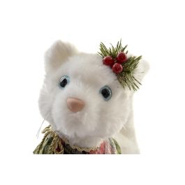 DKD Home Decor Figura Decorativa Navideña Gatito Estilo Alpino Blanco, Poliéster y Porexpán, Medidas 10x20x19 cm