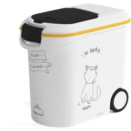 CURVER Contenedor de comida El Diner se sirve - 12 kg - 35 L - Blanco y negro - Para gatos