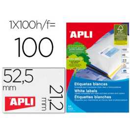 Apli Etiquetas Adhesivas 52,5x21,2 mm C-Rectos Inkjet-Láser, Pack 100 Hojas Blanco Precio: 18.49999976. SKU: S8400836