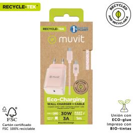 Cargador de Pared + Cable USB-C Muvit for Change Glass GaN Rosa