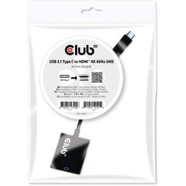 Club 3D Adaptador USB 3.1 Typ C a HDMI 2.0 UHD 4K 60Hz HDR Activo Negro