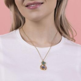 Disney Colgante Piña Stitch Esmaltada en Oro con Piedras Flotantes y Cadena