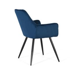 GINER Y COLOMER - Lote de 2 Sillas Tapizadas en Terciopelo Azul con Patas de Acero Negro