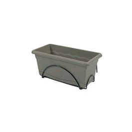 PLASTIKEN Jardiniere 40x20 Cm + Bandeja + Soporte para balcón Colección TERRA - Taupe