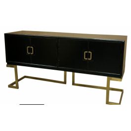 DKD Home Decor Buffet Oriental de Álamo y Metal con 4 Puertas y 2 Estanterías, Negro, Bronce y Dorado - 180x50x90 cm