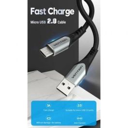 Vention COAHG Cable USB 2.0 Trenzado Nylon USB-A a Micro USB-B 1.5m Gris Carga Rápida 3A 480Mbps Huawei Xiaomi Samsung