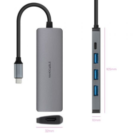 Nanocable 10.16.4605 Concentrador USB-C 5 en 1: 3x USB 3.0, HDMI 4K@30Hz, Power Delivery 100W, Gris Aluminio Nanocable 10.16.4605 Concentrador USB-C 5 en 1: 3x USB 3.0, HDMI 4K@30Hz, Power Delivery 100W, Gris Aluminio