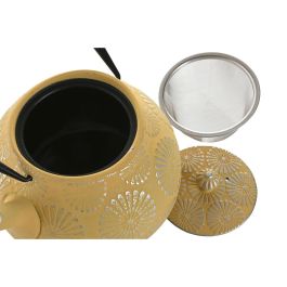 DKD Home Decor Tetera Oriental de Hierro Fundido 1.2L Amarillo Turquesa Apta para Lavavajillas y Gas